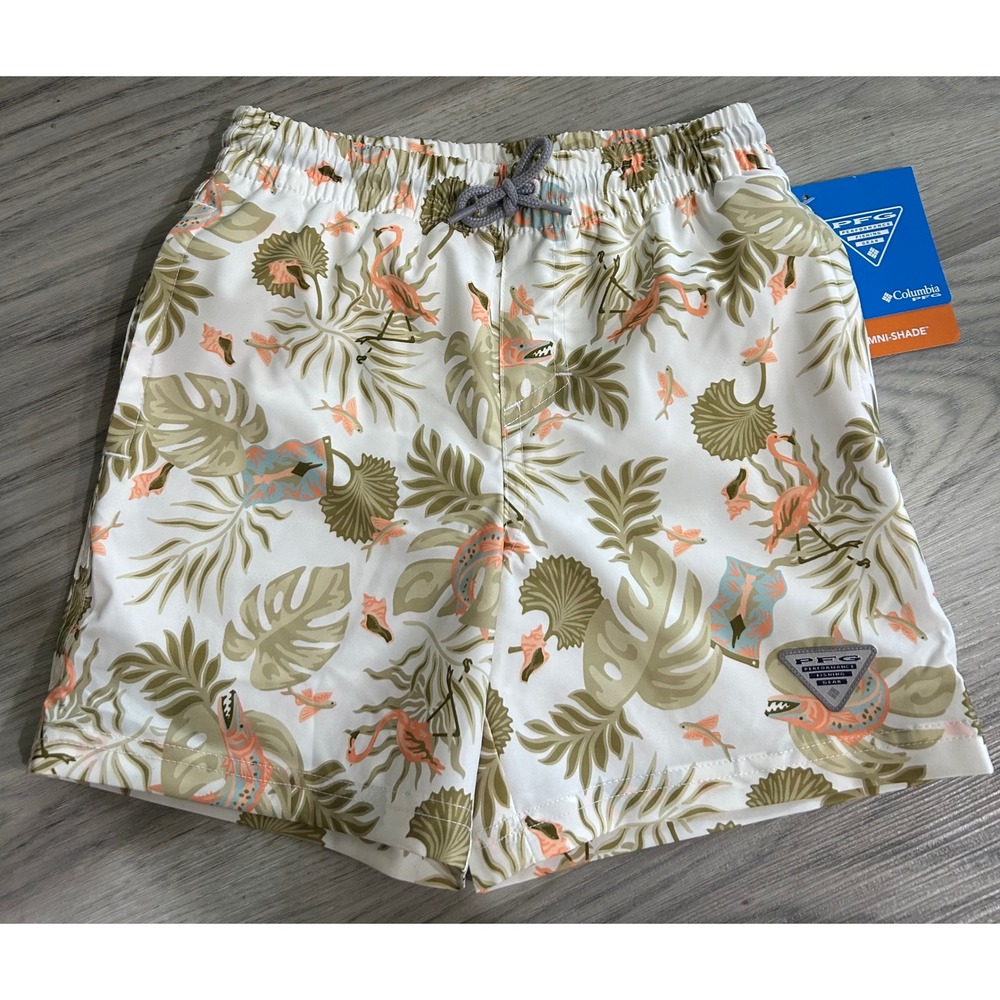 Columbia Kids PFG Roamler Print Swim Trunks Polyester XS White Flamingo Fish